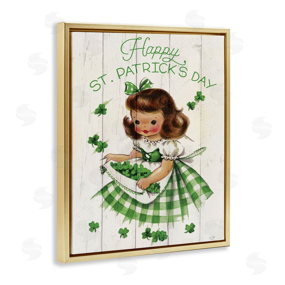 Lux + Me Designs Vintage St. Patrick's Day Girl Gold Floating Frame Canvas Wall Art Print