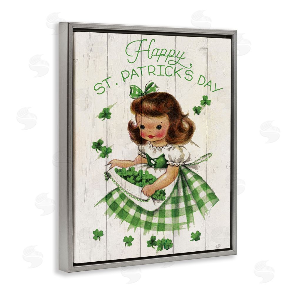 Lux + Me Designs Vintage St. Patrick's Day Girl Gray Floating Frame Canvas Wall Art Print
