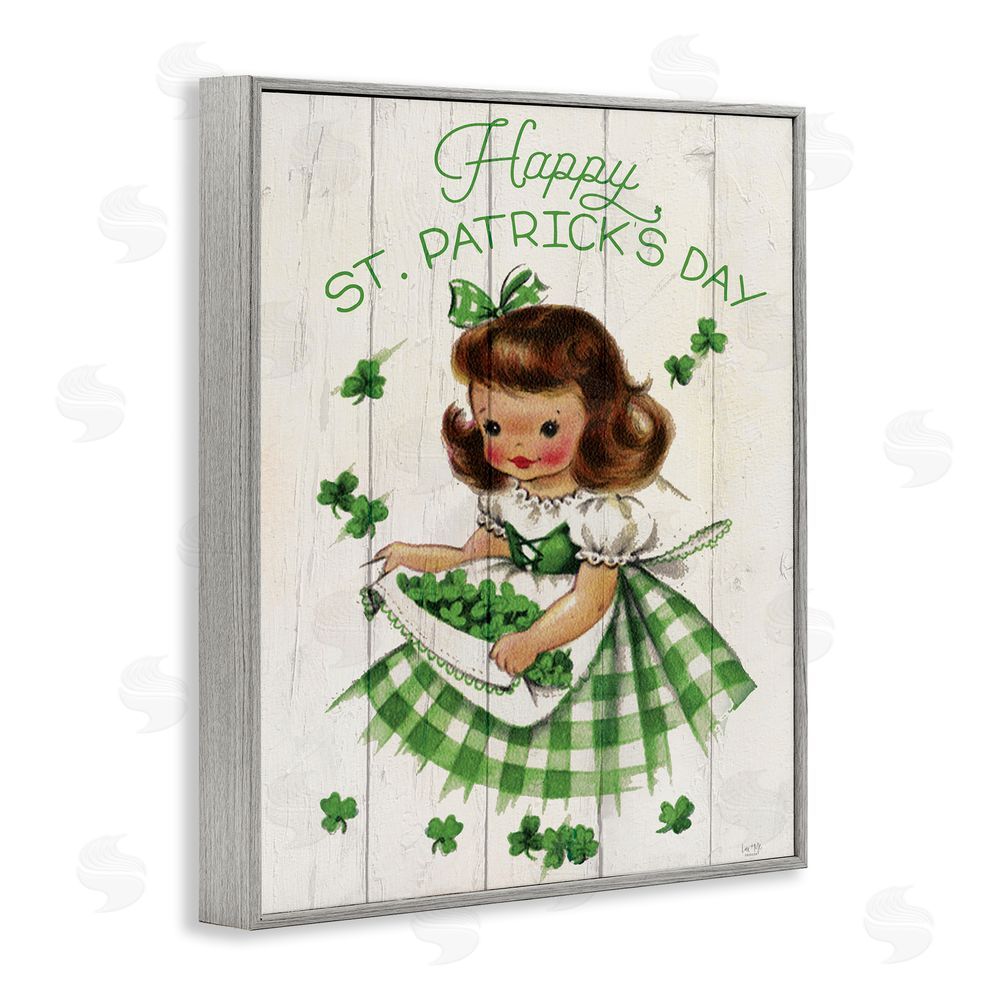 Lux + Me Designs Vintage St. Patrick's Day Girl Gray Framed Giclee Wall Art Print