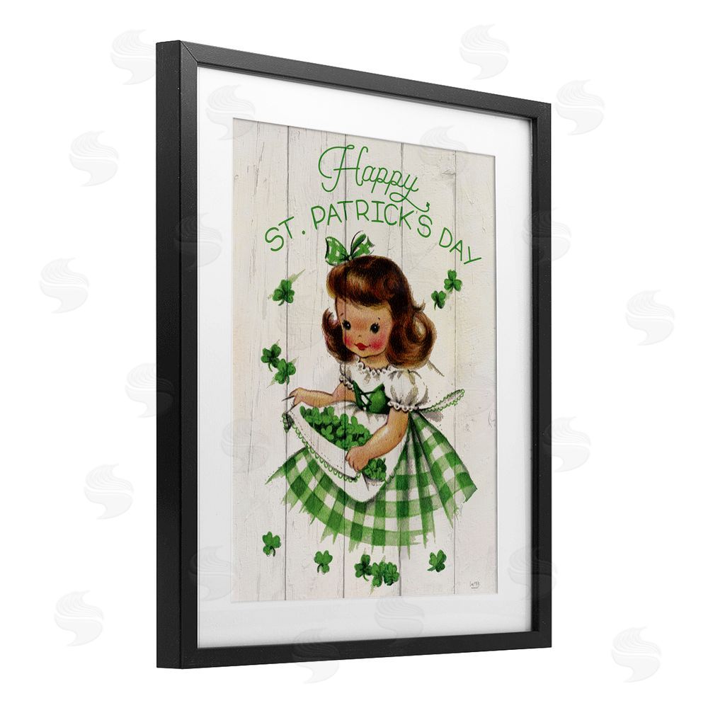Lux + Me Designs Vintage St. Patrick's Day Girl Black Framed Print Under Glass with White Mat Wall Art