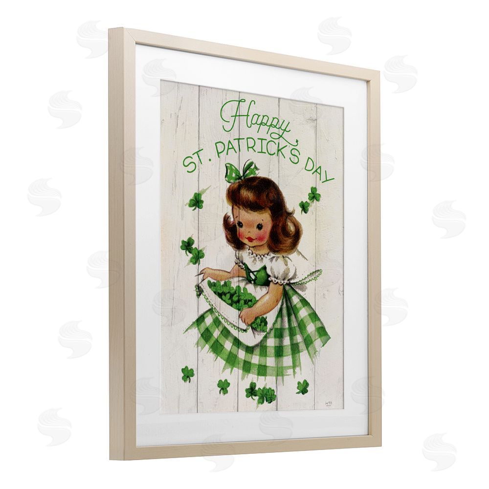 Lux + Me Designs Vintage St. Patrick's Day Girl Birch Framed Print Under Glass with White Mat Wall Art