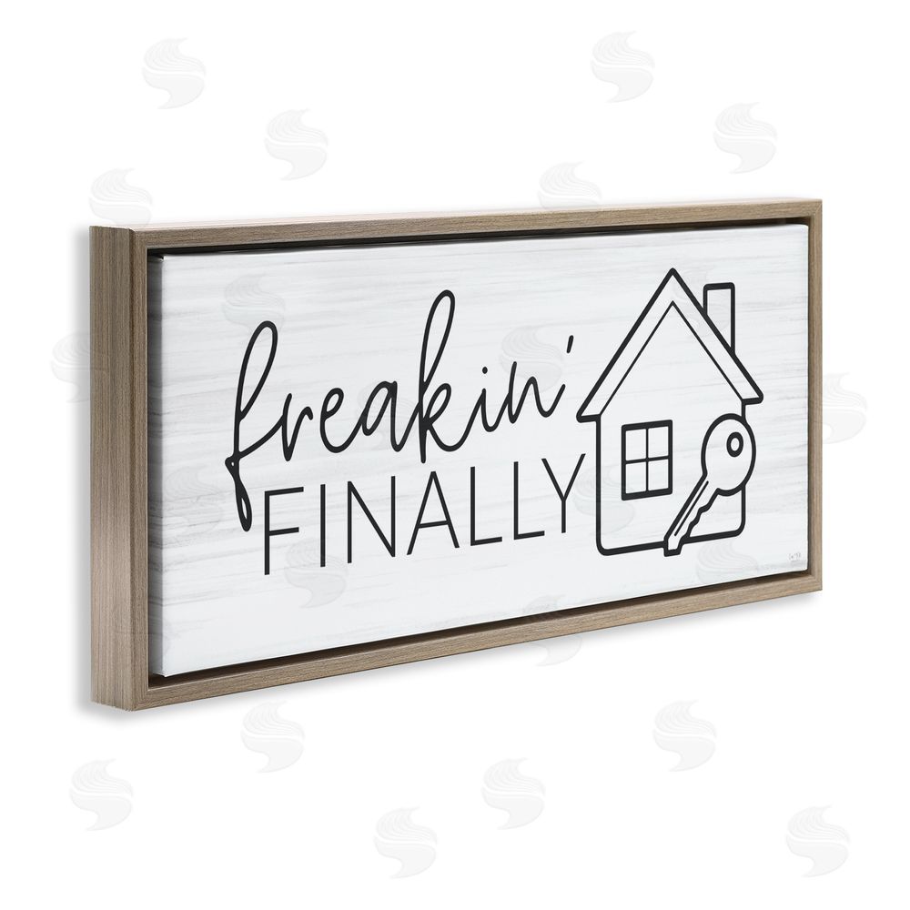 Lux + Me Designs Freakin' Finally Housewarming Brown Floating Frame Canvas Wall Art Print