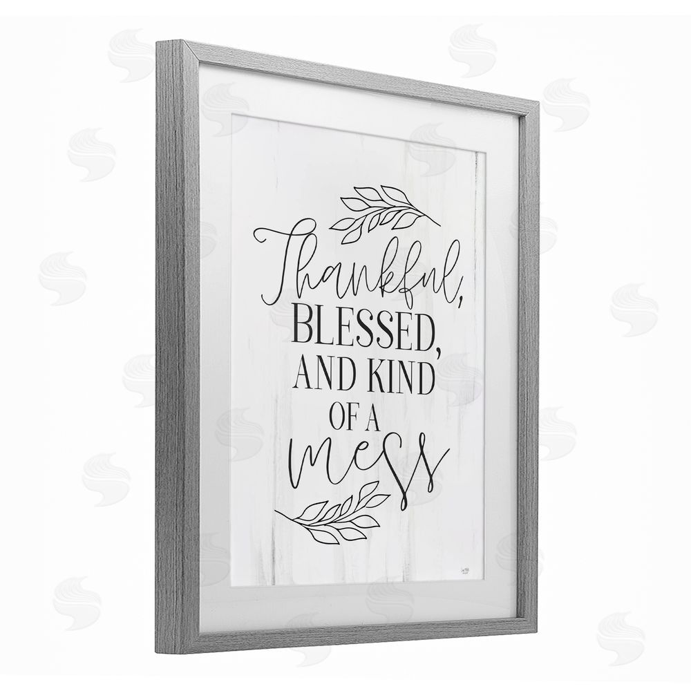 Lux + Me Designs Thankful Bless & A Mess Gray Framed Print Under Glass Wall Art