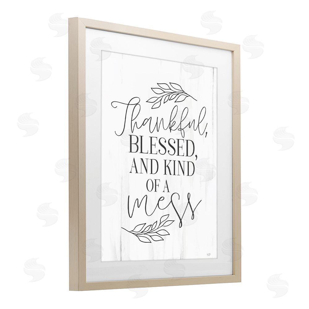 Lux + Me Designs Thankful Bless & A Mess Birch Framed Print Under Glass Wall Art