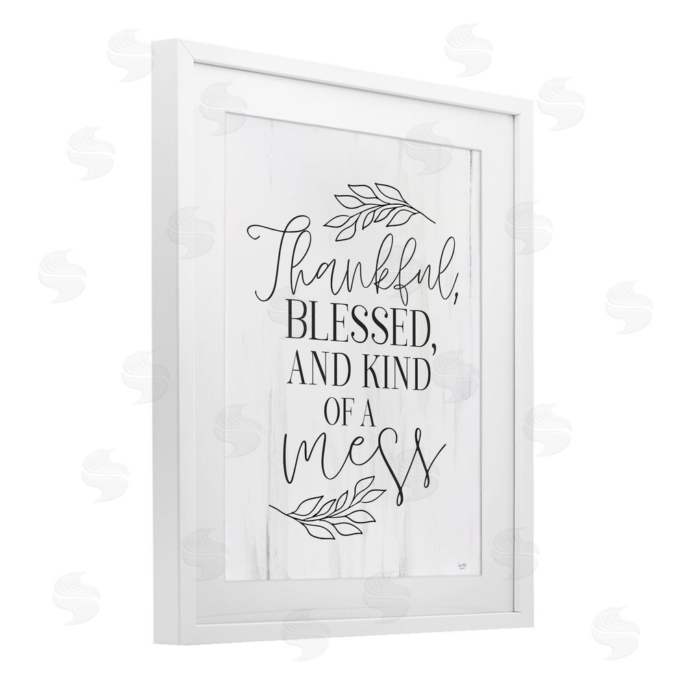 Lux + Me Designs Thankful Bless & A Mess White Framed Print Under Glass Wall Art