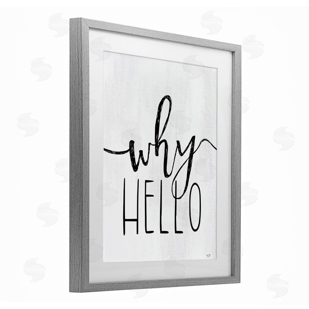 Lux + Me Designs Why Hello Typography Gray Framed Print Under Glass Wall Art