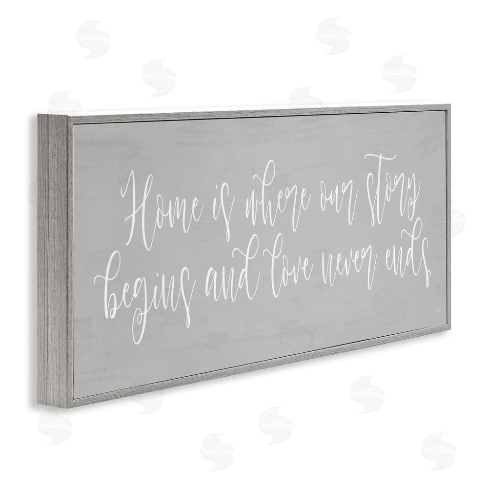 Lux + Me Designs Love Never Ends Sentiment Gray Framed Giclee Wall Art Print