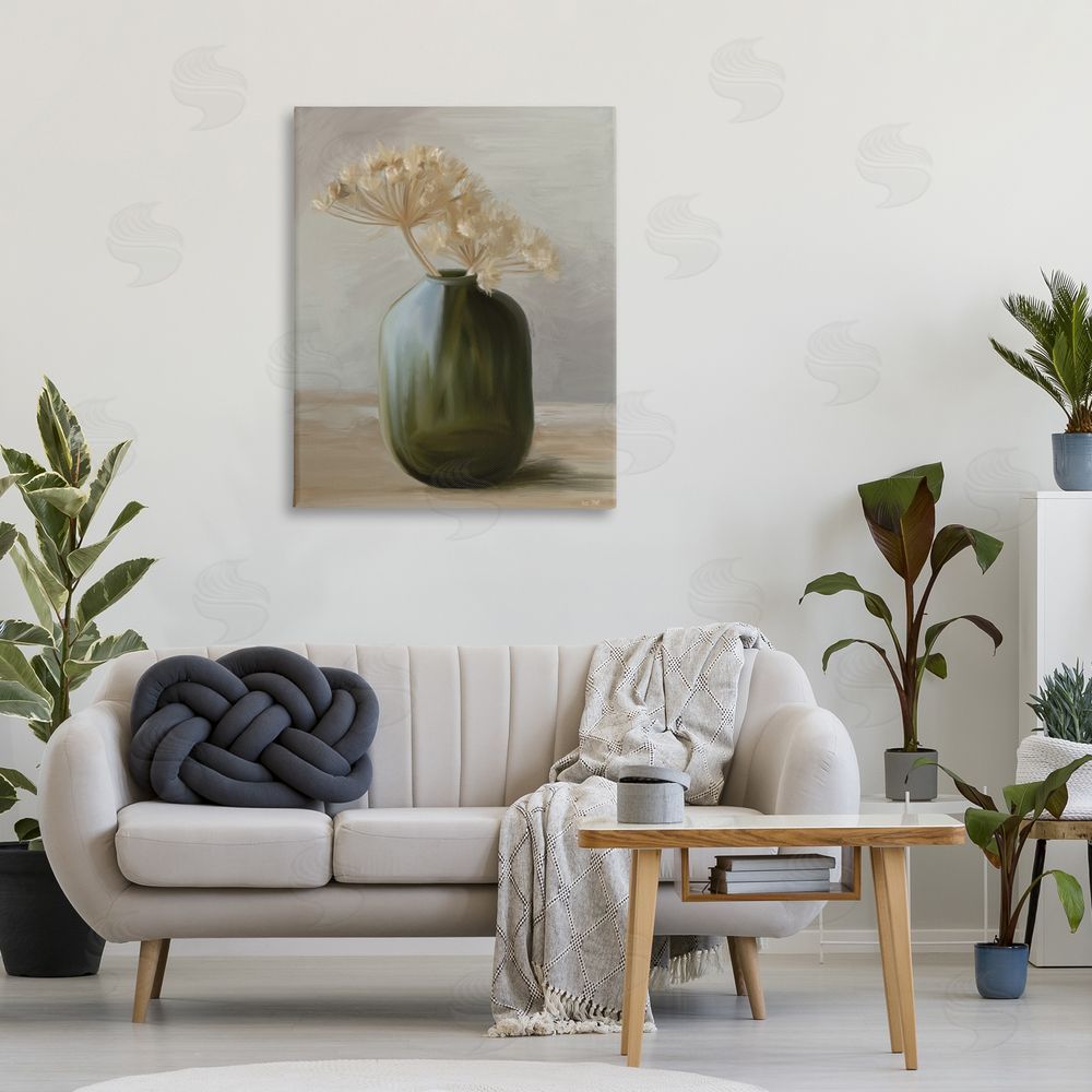 House Fenway Dried Blooms in Green Vase Stretched Canvas Wall Art Print in Room