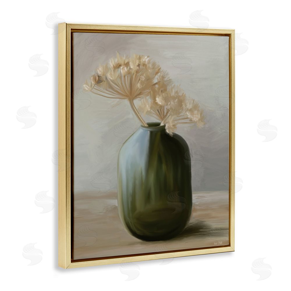 House Fenway Dried Blooms in Green Vase Gold Floating Frame Canvas Wall Art Print