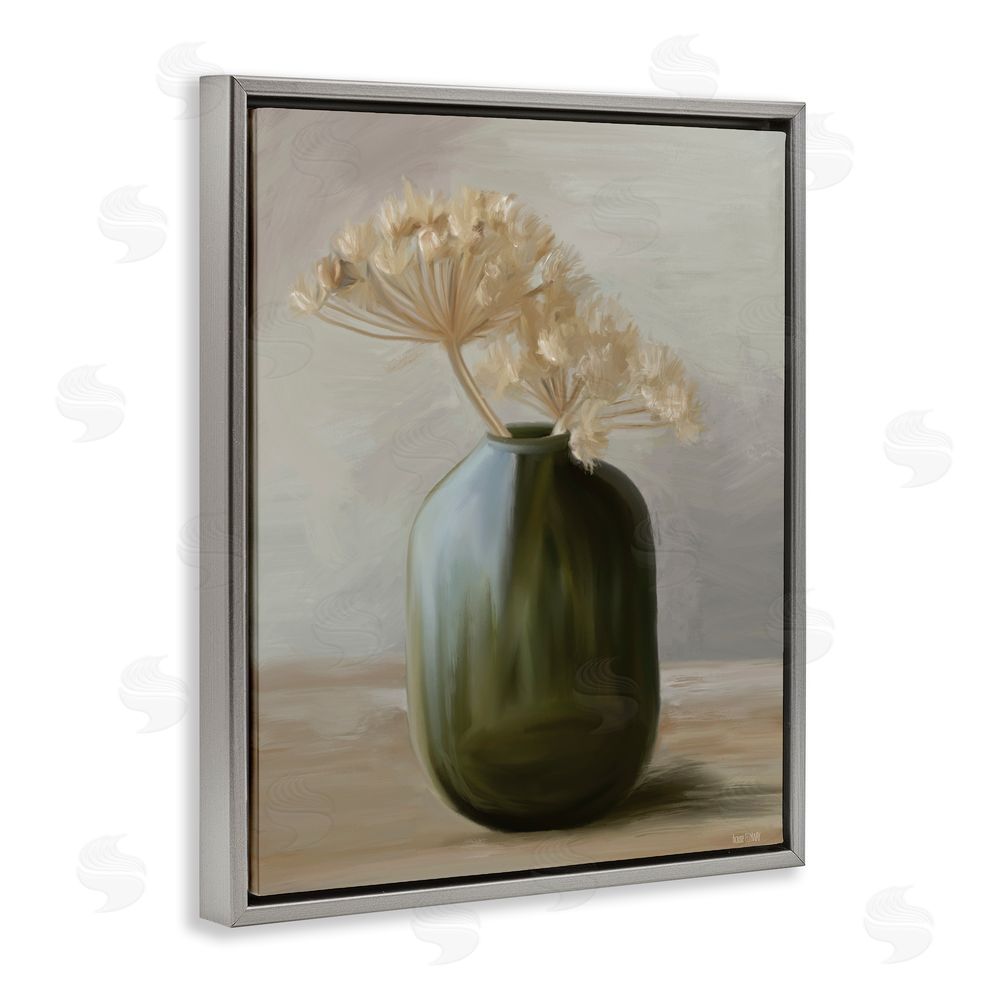 House Fenway Dried Blooms in Green Vase Gray Floating Frame Canvas Wall Art Print