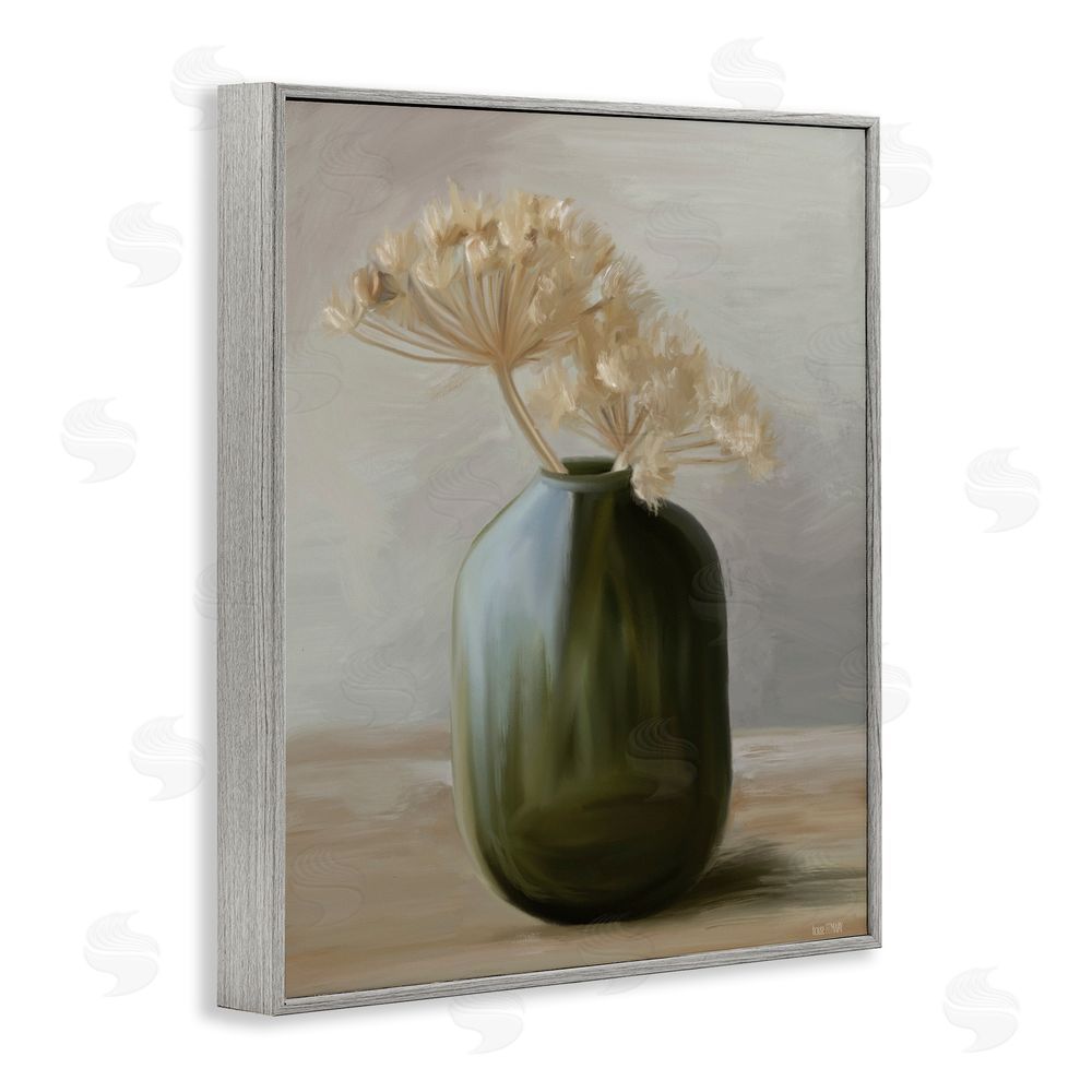 House Fenway Dried Blooms in Green Vase Gray Framed Giclee Wall Art Print