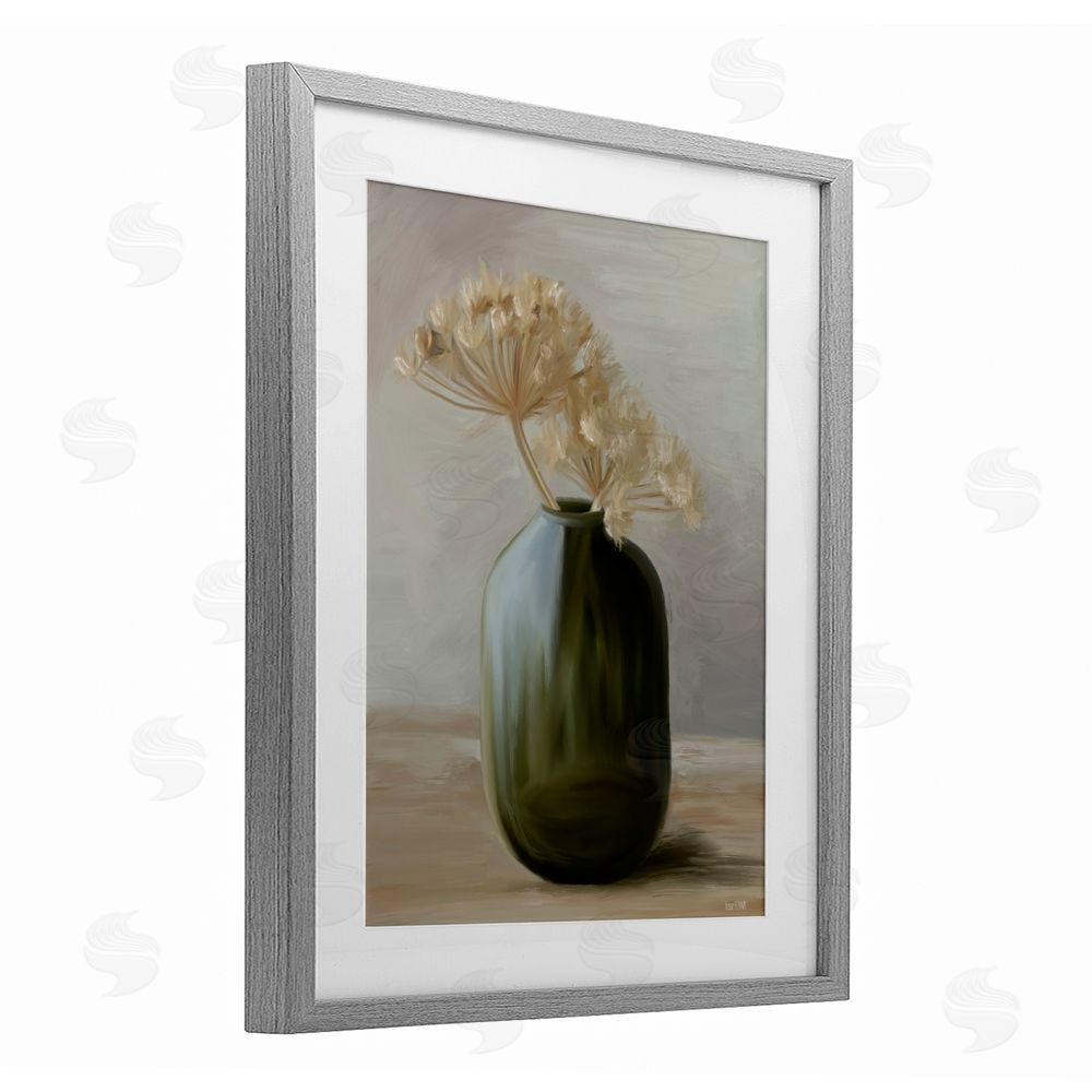 House Fenway Dried Blooms in Green Vase Gray Framed Print Under Glass Wall Art
