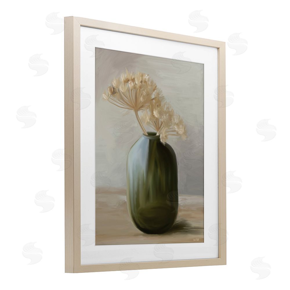 House Fenway Dried Blooms in Green Vase Birch Framed Print Under Glass Wall Art
