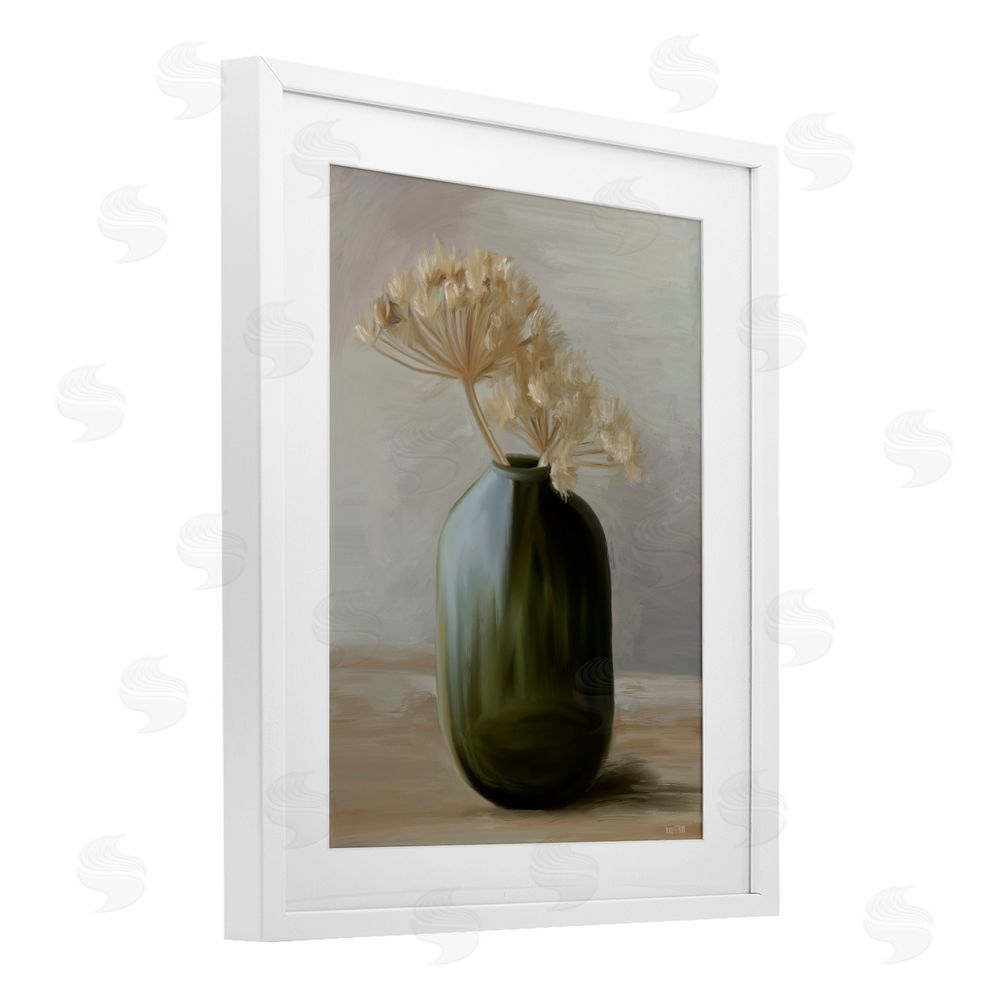 House Fenway Dried Blooms in Green Vase White Framed Print Under Glass Wall Art