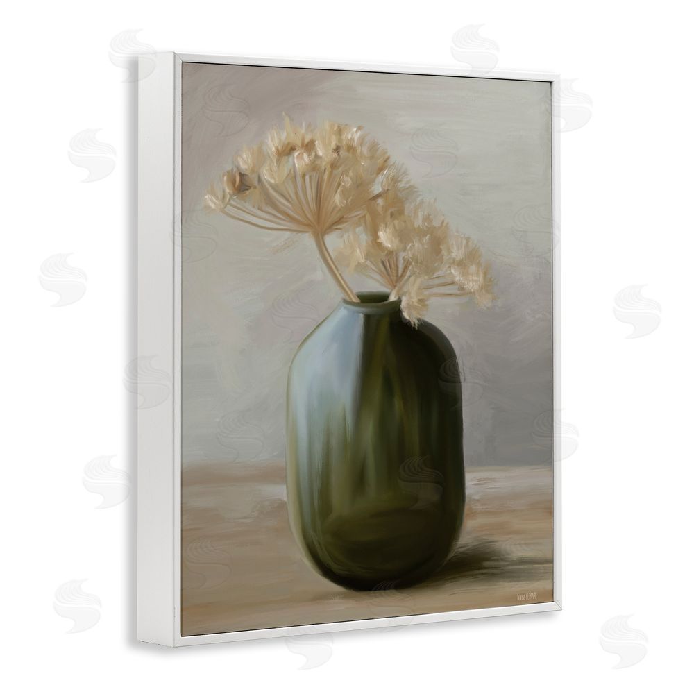 House Fenway Dried Blooms in Green Vase White Framed Giclee Wall Art Print