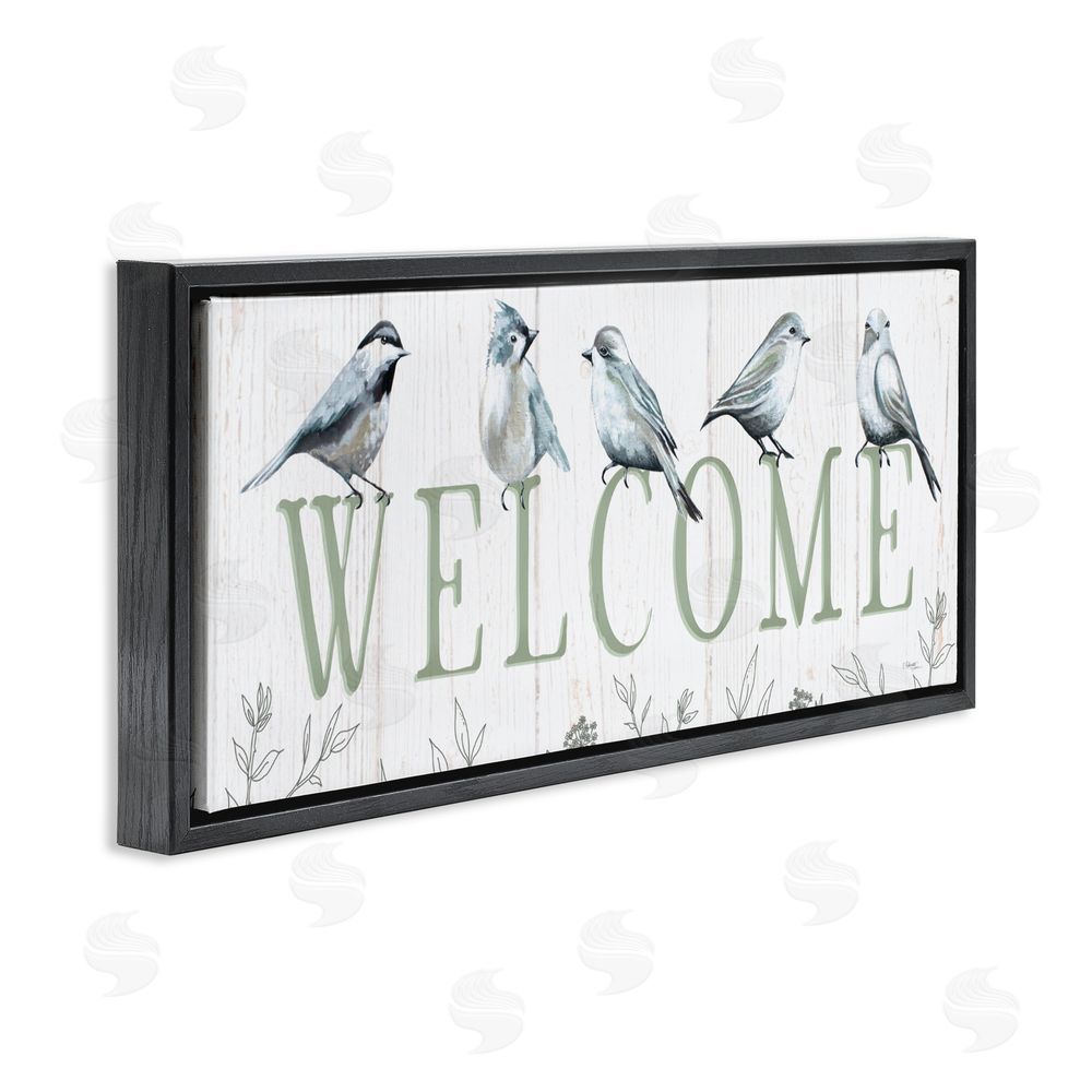 Elizabeth Tyndall Delicate Welcome Birds Black Floating Frame Canvas Wall Art Print