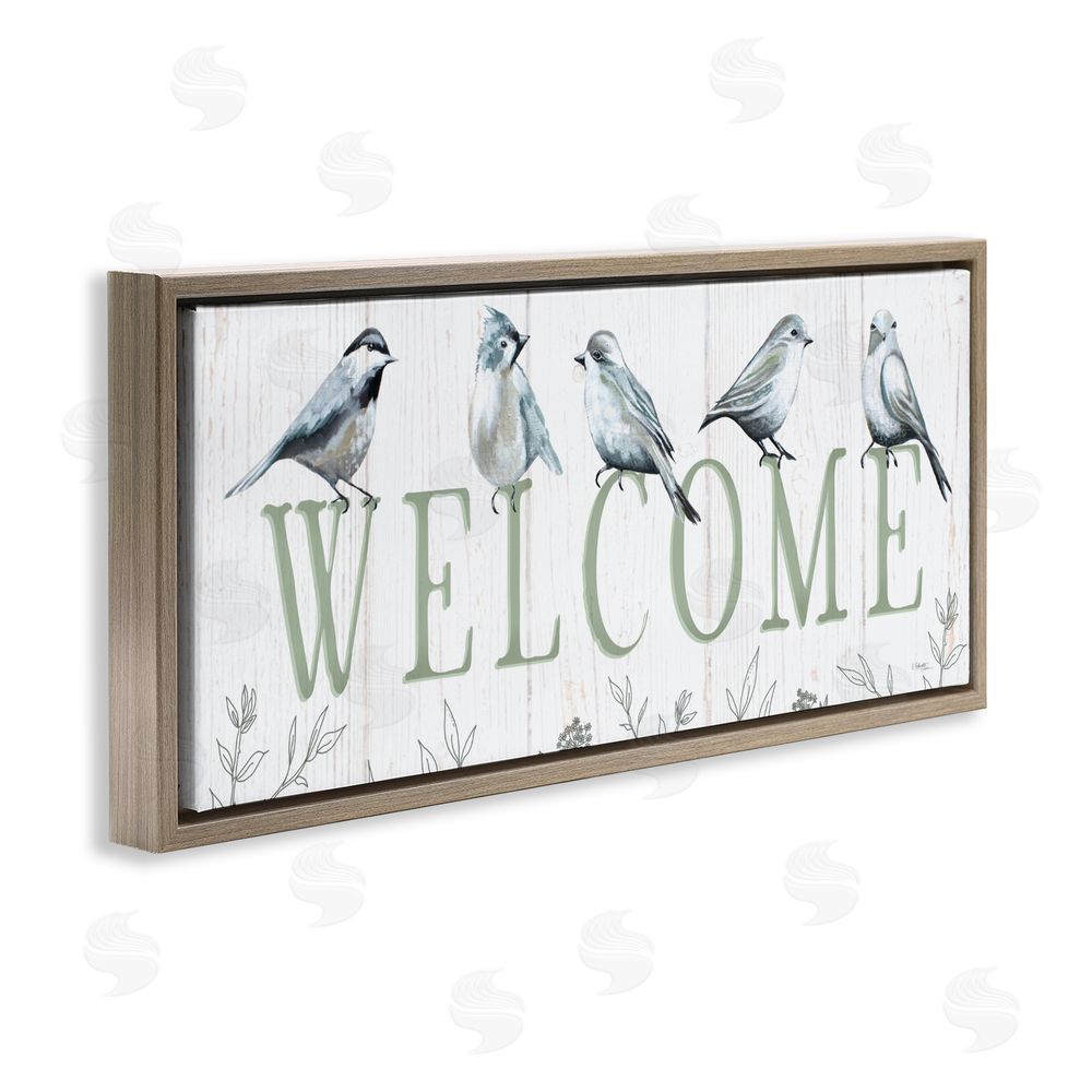 Elizabeth Tyndall Delicate Welcome Birds Brown Floating Frame Canvas Wall Art Print