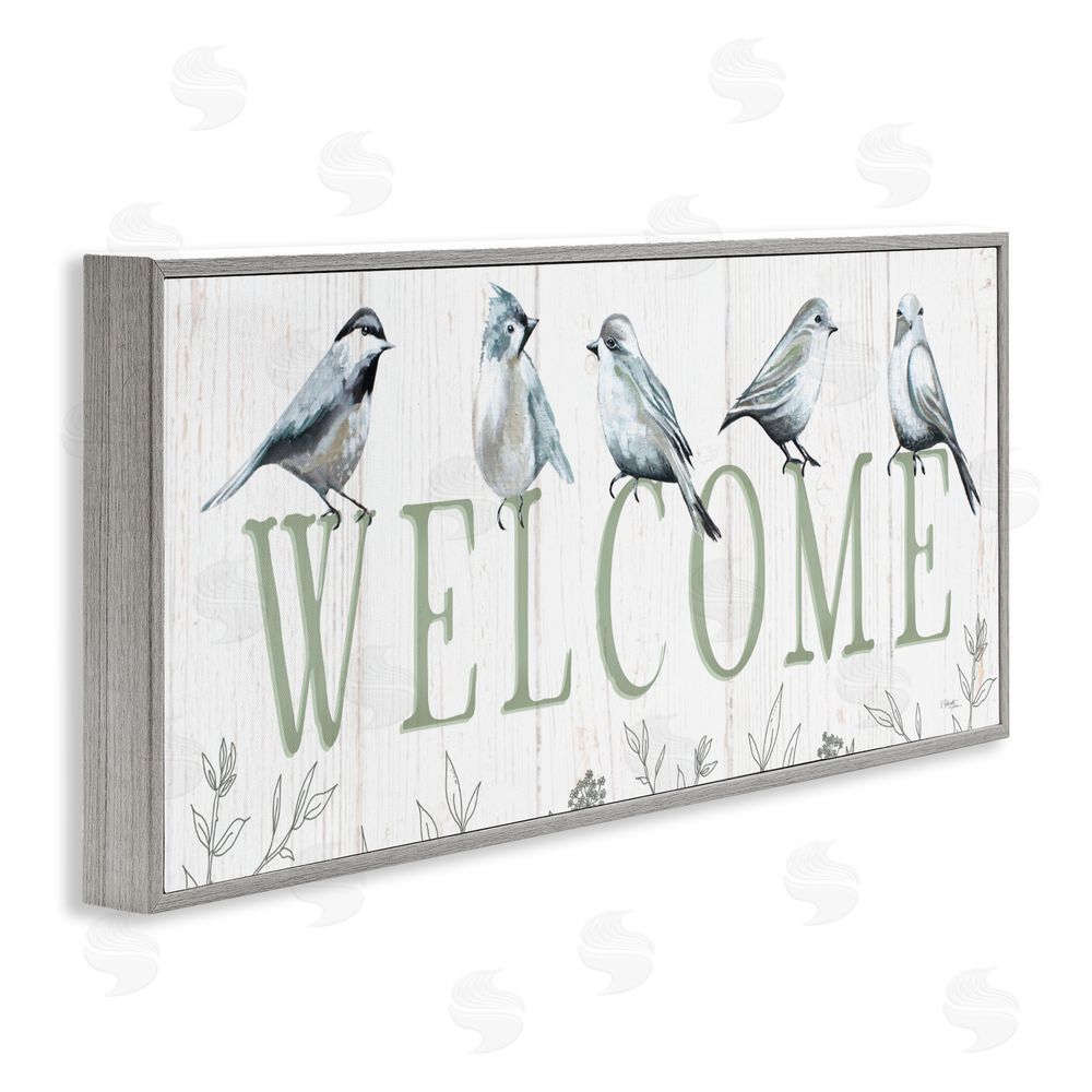 Elizabeth Tyndall Delicate Welcome Birds Gray Framed Giclee Wall Art Print