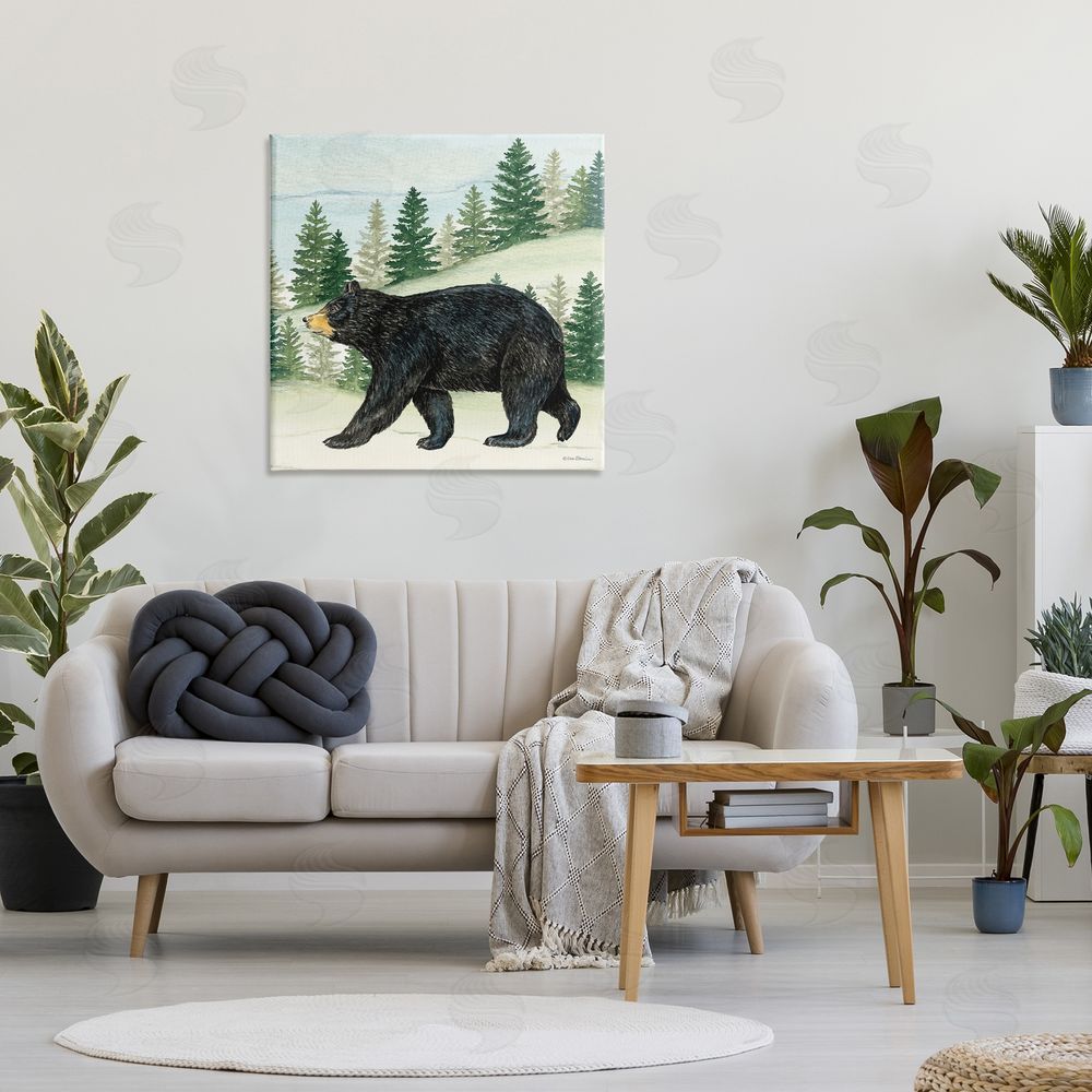 Deb Strain Black Bear In Woods Stretched Canvas Wall Art in Room