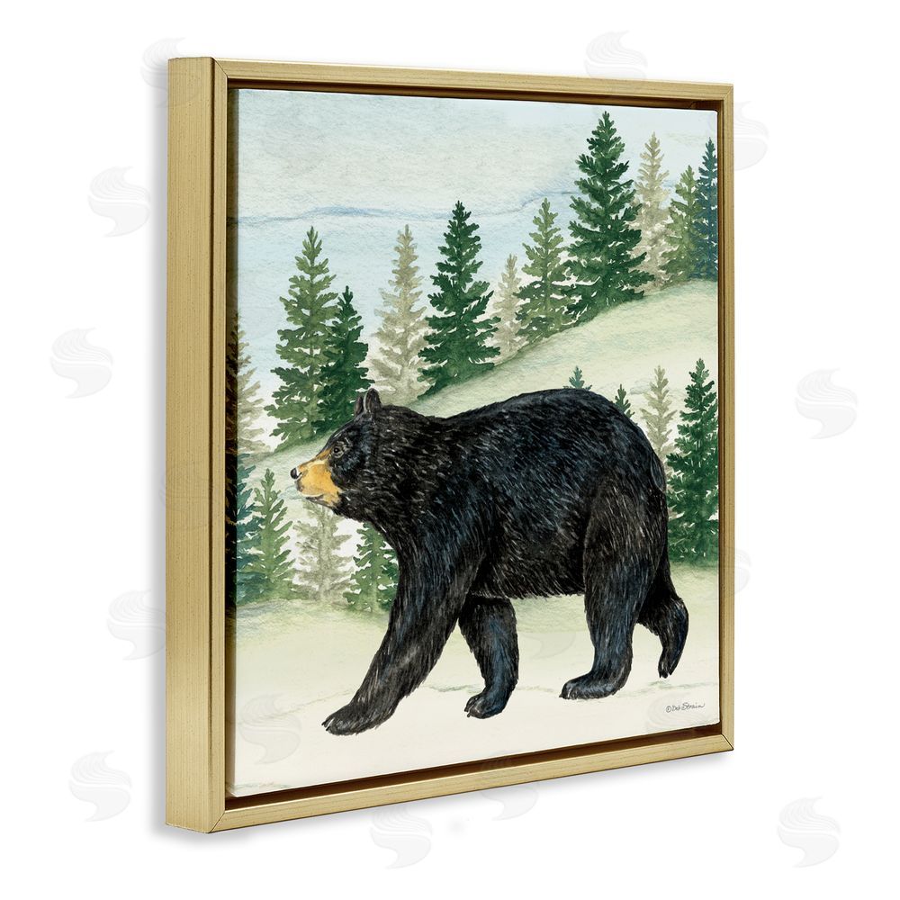 Deb Strain Black Bear In Woods Gold Floating Frame Canvas Wall Art Print