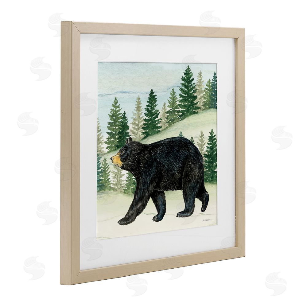 Deb Strain Black Bear In Woods Birch Framed Print Under Glass Wall Art