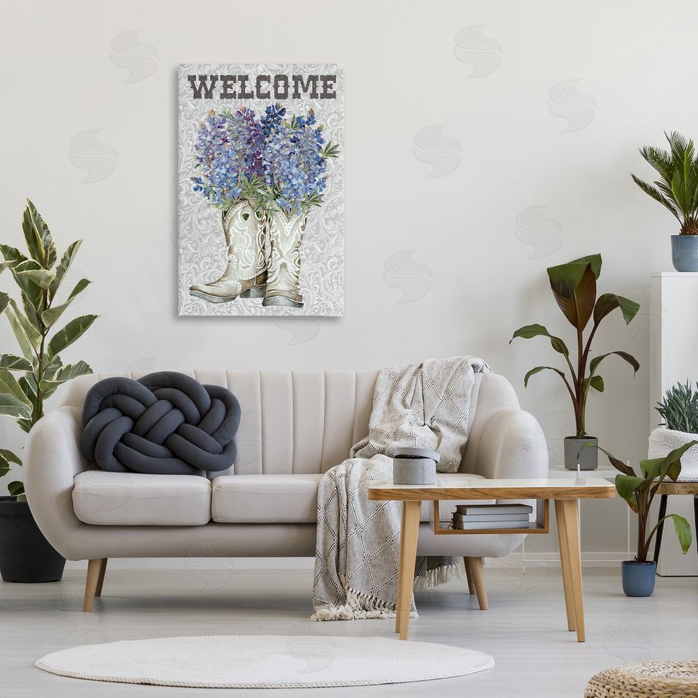 Cindy Jacobs Welcome Bluebonnet on Paisley Stretched Canvas Wall Art in Room