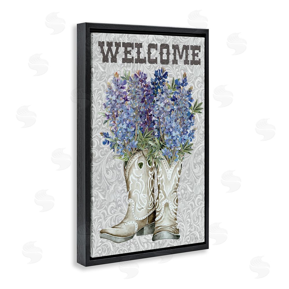 Cindy Jacobs Welcome Bluebonnet on Paisley Black Floating Frame Canvas Wall Art Print