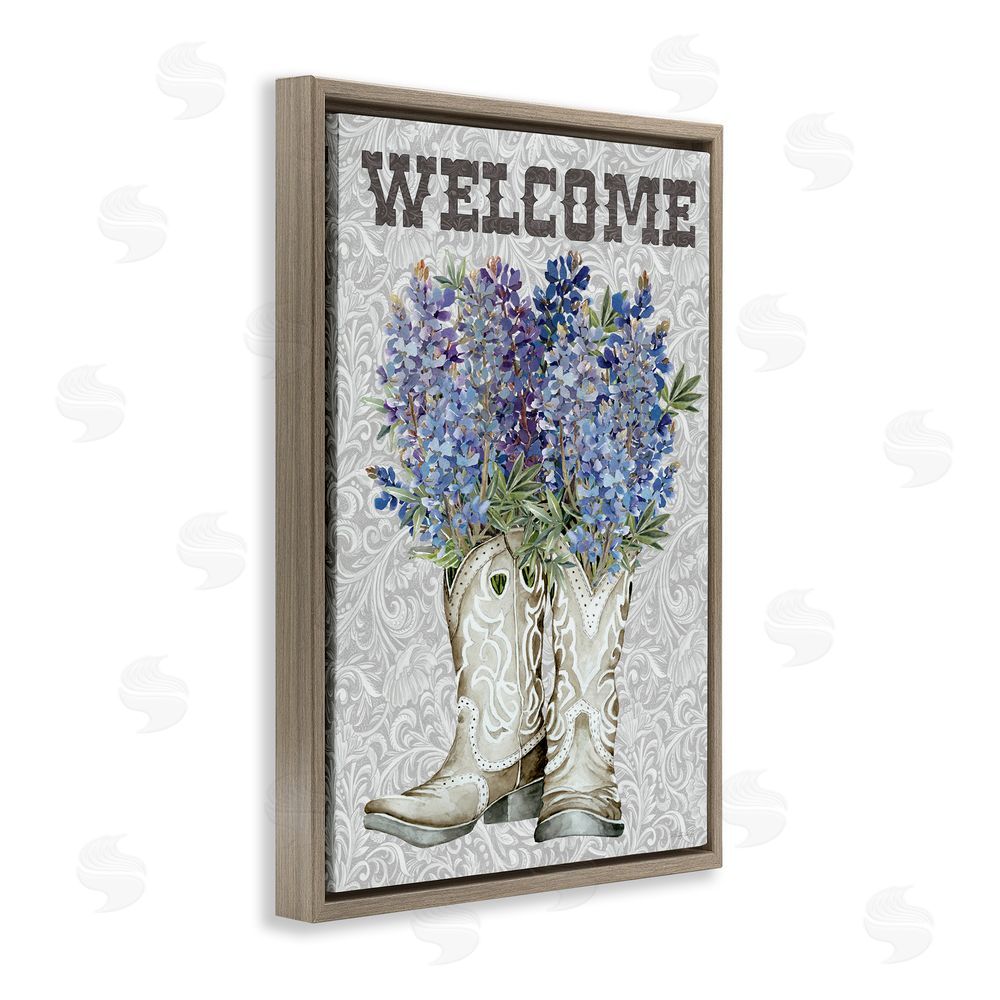 Cindy Jacobs Welcome Bluebonnet on Paisley Brown Floating Frame Canvas Wall Art Print