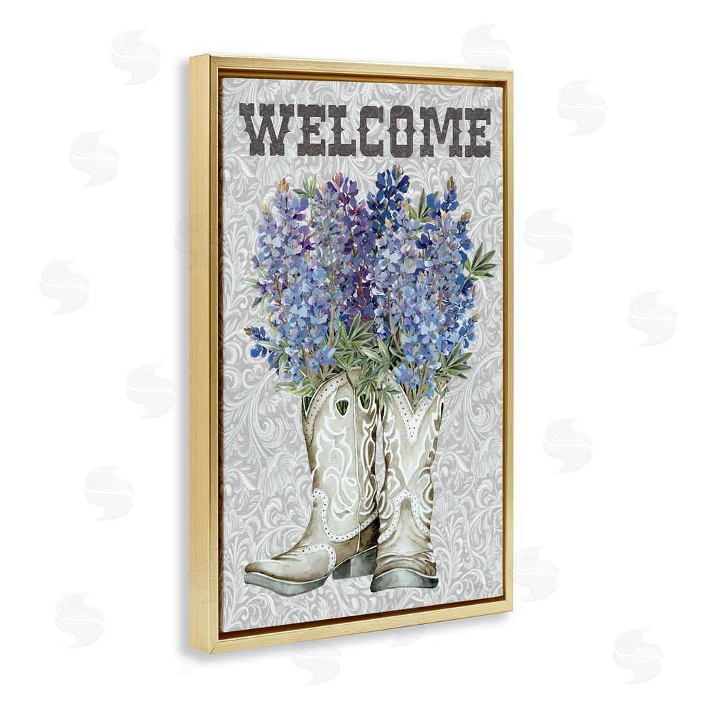 Cindy Jacobs Welcome Bluebonnet on Paisley Gold Floating Frame Canvas Wall Art Print