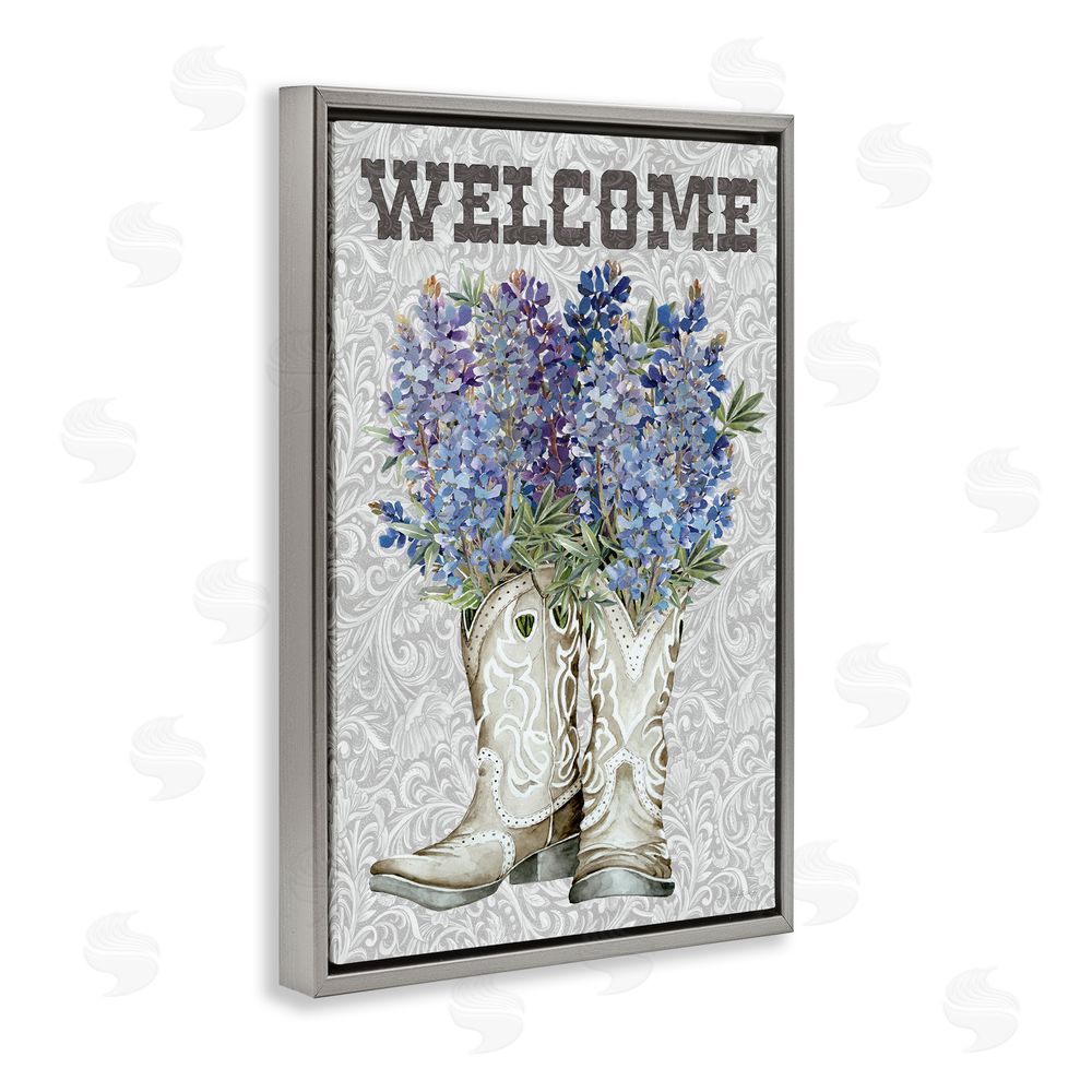 Cindy Jacobs Welcome Bluebonnet on Paisley Gray Floating Frame Canvas Wall Art Print