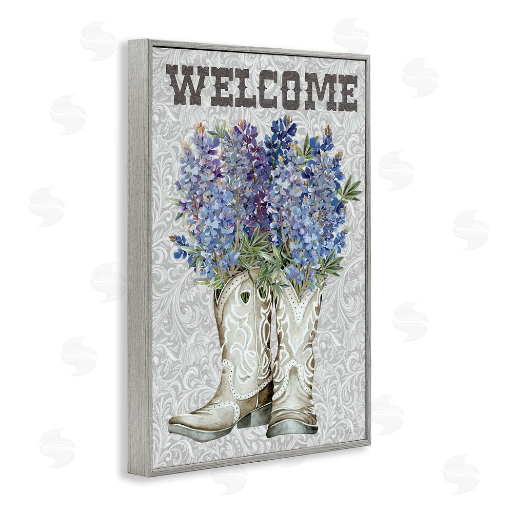 Cindy Jacobs Welcome Bluebonnet on Paisley Gray Framed Giclee Wall Art Print