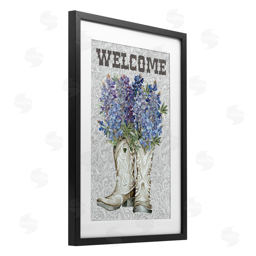 Cindy Jacobs Welcome Bluebonnet on Paisley Black Framed Print Under Glass Wall Art