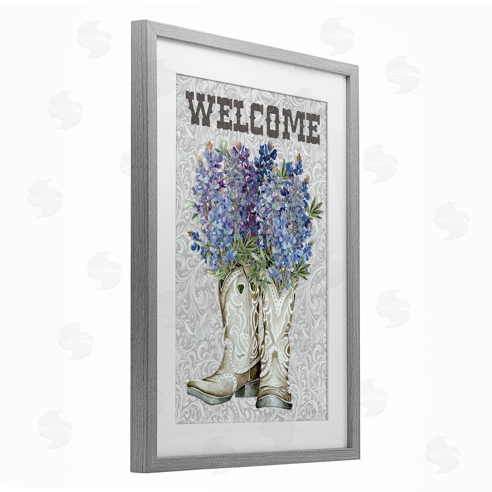 Cindy Jacobs Welcome Bluebonnet on Paisley Gray Framed Print Under Glass Wall Art