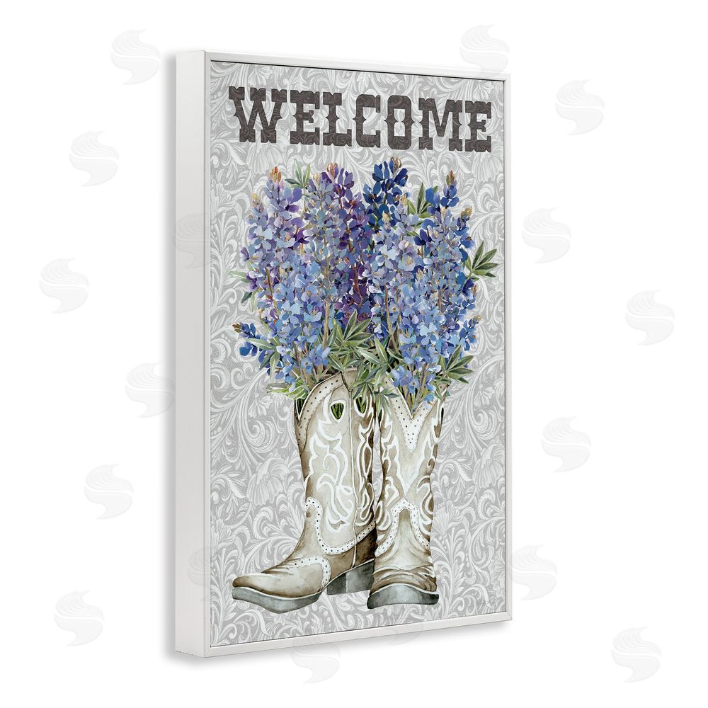 Cindy Jacobs Welcome Bluebonnet on Paisley White Framed Giclee Wall Art Print
