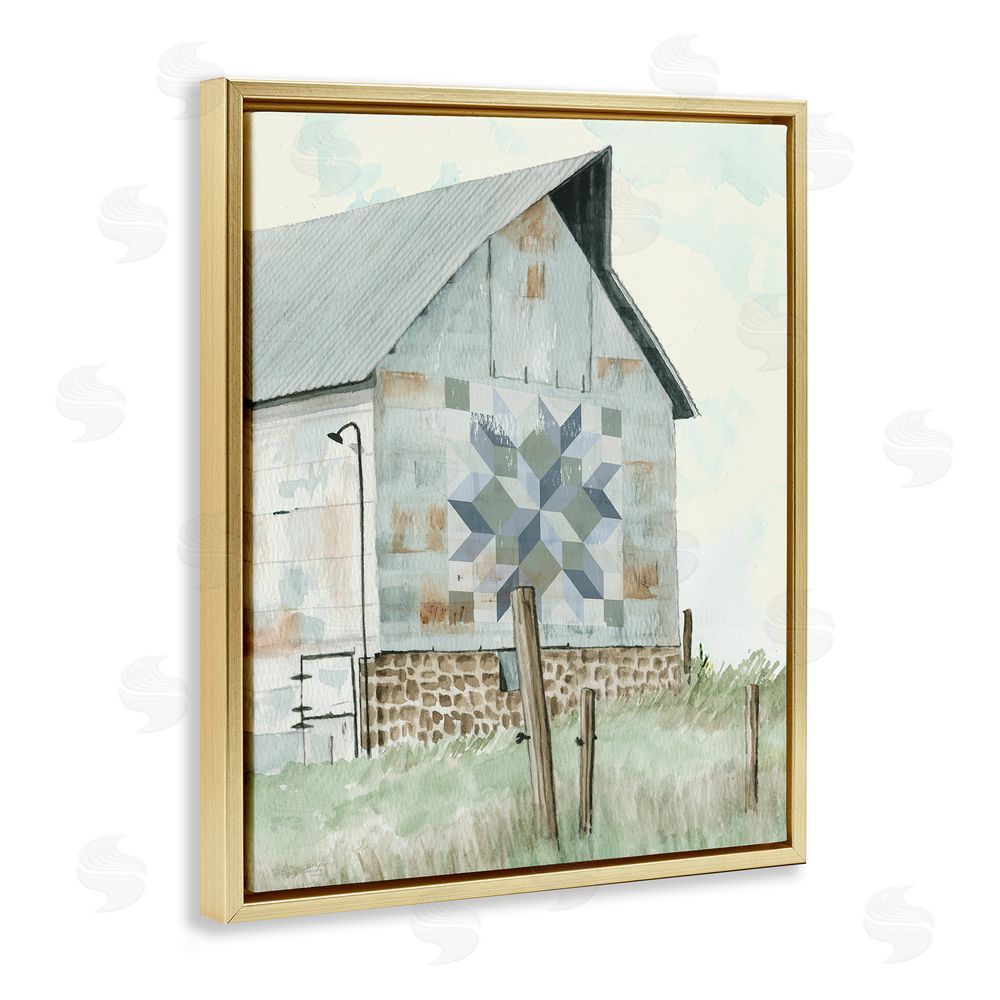 Cindy Jacobs Pickel's Barn Quilt Gold Floating Frame Canvas Wall Art Print