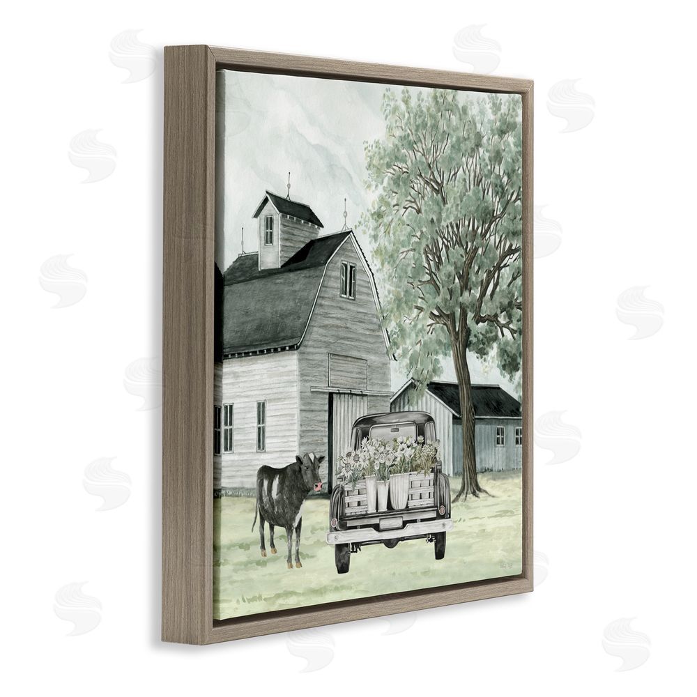 Cindy Jacobs Buttercup's Flowers on Farm Brown Floating Frame Canvas Wall Art Print