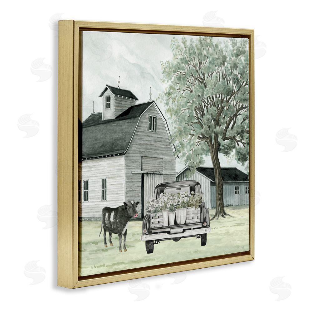 Cindy Jacobs Buttercup's Flowers on Farm Gold Floating Frame Canvas Wall Art Print