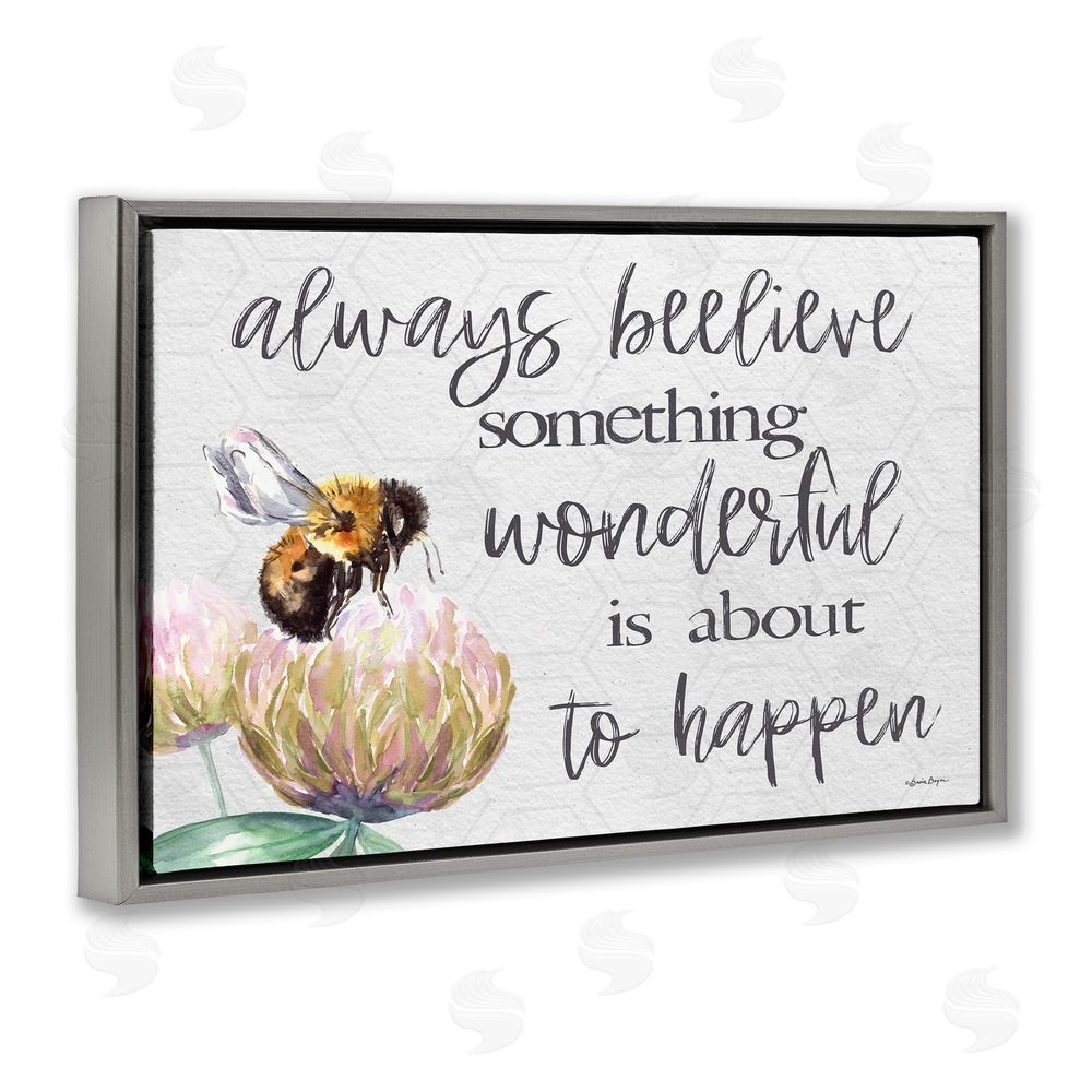 Susie Boyer Always Believe Something Wonderful Gray Floating Frame Canvas Wall Art Print