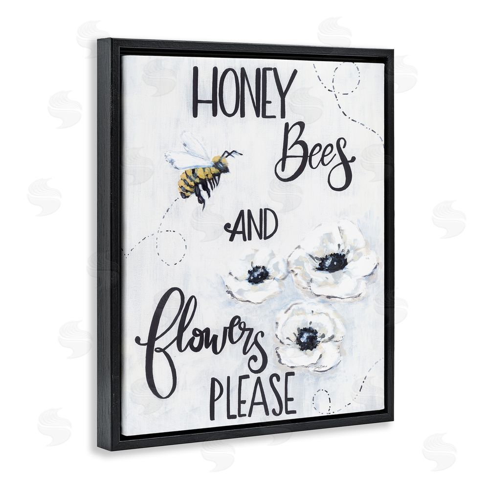 Sara Baker Garden Bees & Flowers Please Black Floating Frame Canvas Wall Art Print