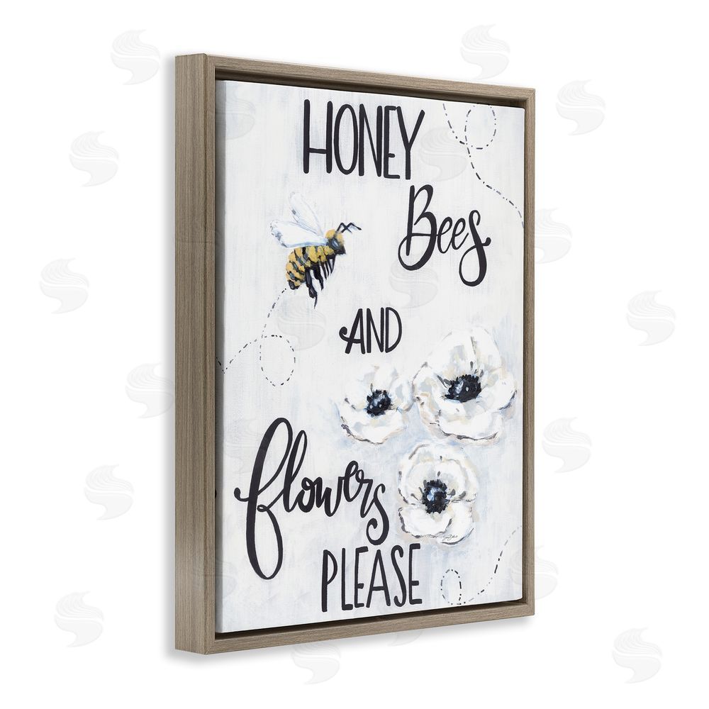 Sara Baker Garden Bees & Flowers Please Brown Floating Frame Canvas Wall Art Print