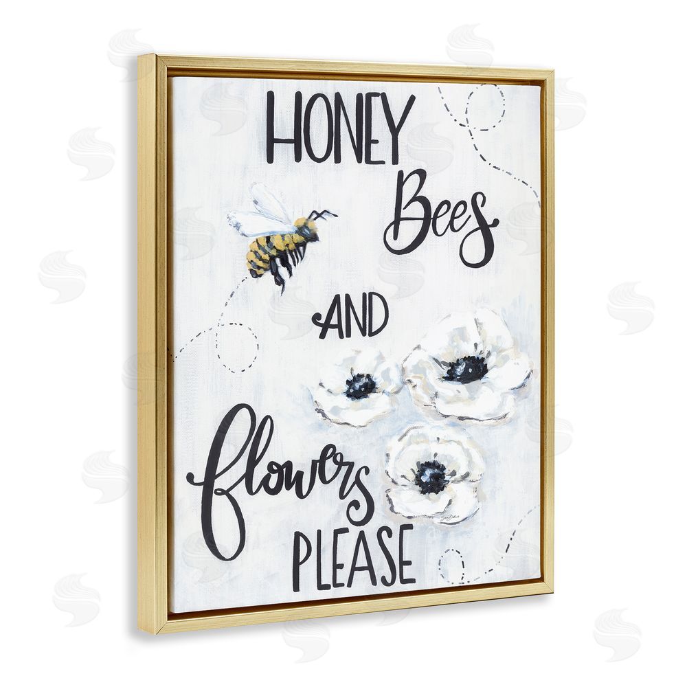 Sara Baker Garden Bees & Flowers Please Gold Floating Frame Canvas Wall Art Print