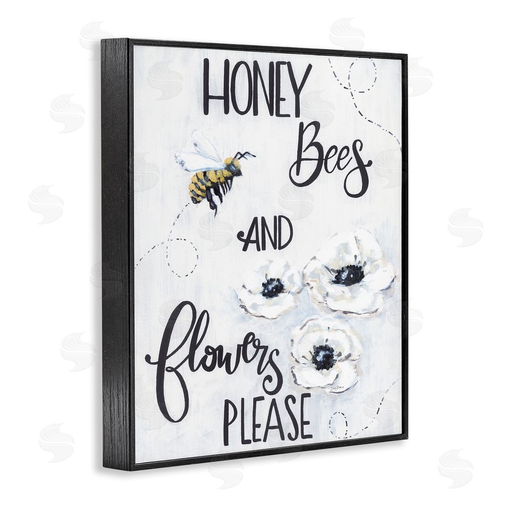 Sara Baker Garden Bees & Flowers Please Black Framed Giclee Wall Art Print