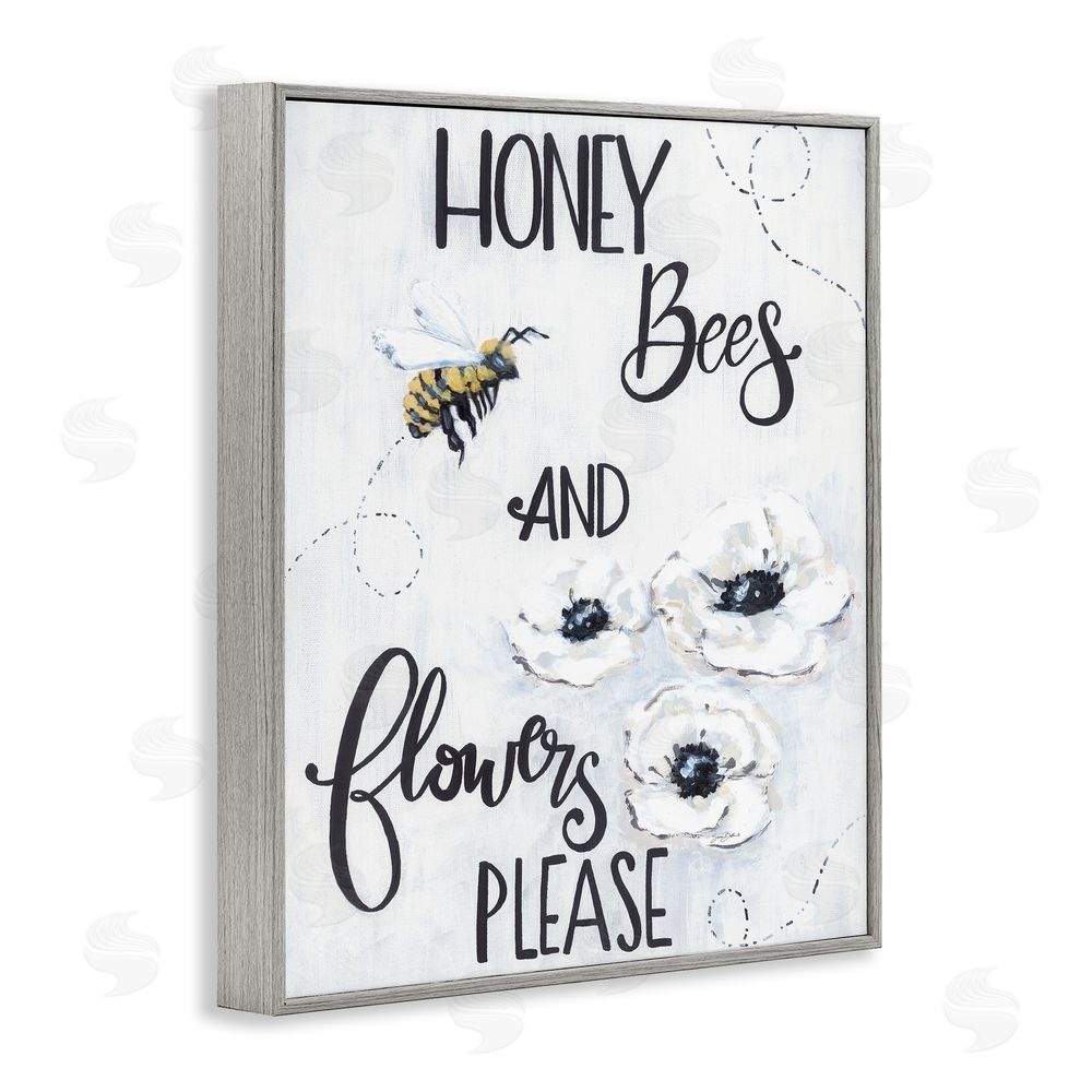 Sara Baker Garden Bees & Flowers Please Gray Framed Giclee Wall Art Print