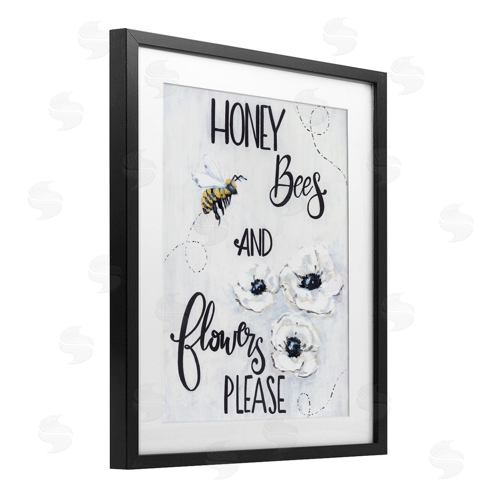 Sara Baker Garden Bees & Flowers Please Black Framed Print Under Glass Wall Art