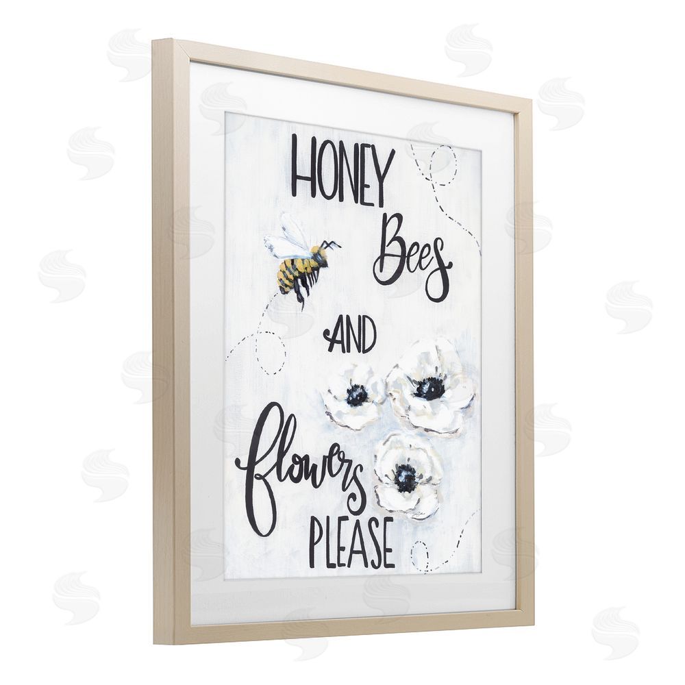 Sara Baker Garden Bees & Flowers Please Birch Framed Print Under Glass Wall Art