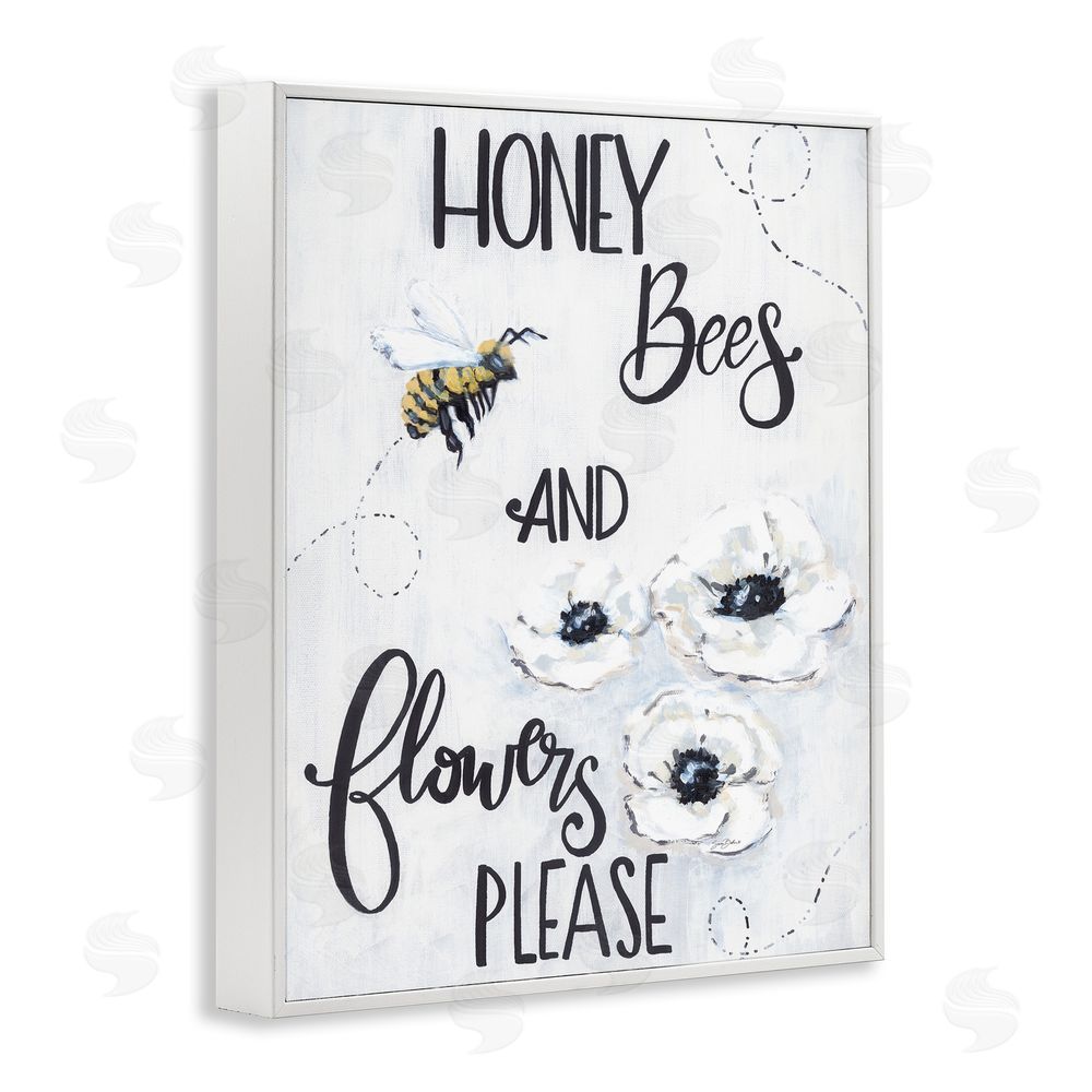 Sara Baker Garden Bees & Flowers Please White Framed Giclee Wall Art Print