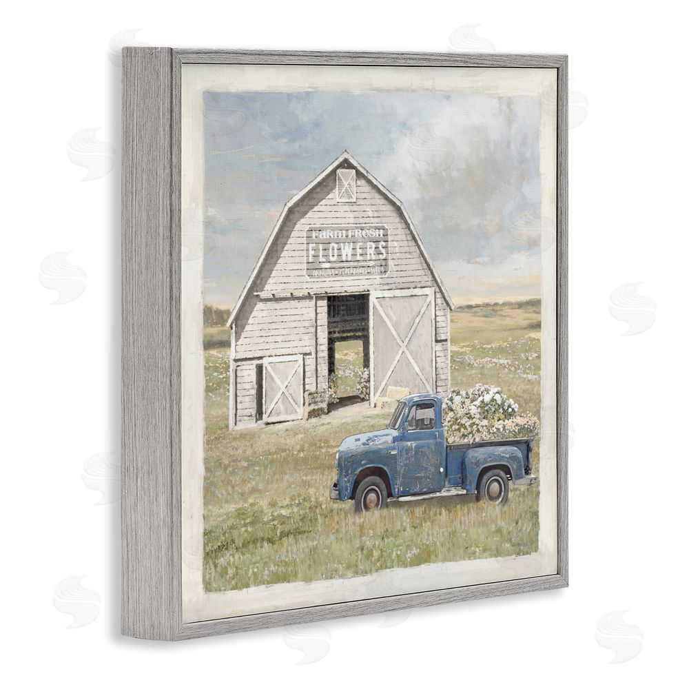 Amber Sterling Rustic Flower Barn Gray Framed Giclee Wall Art Print