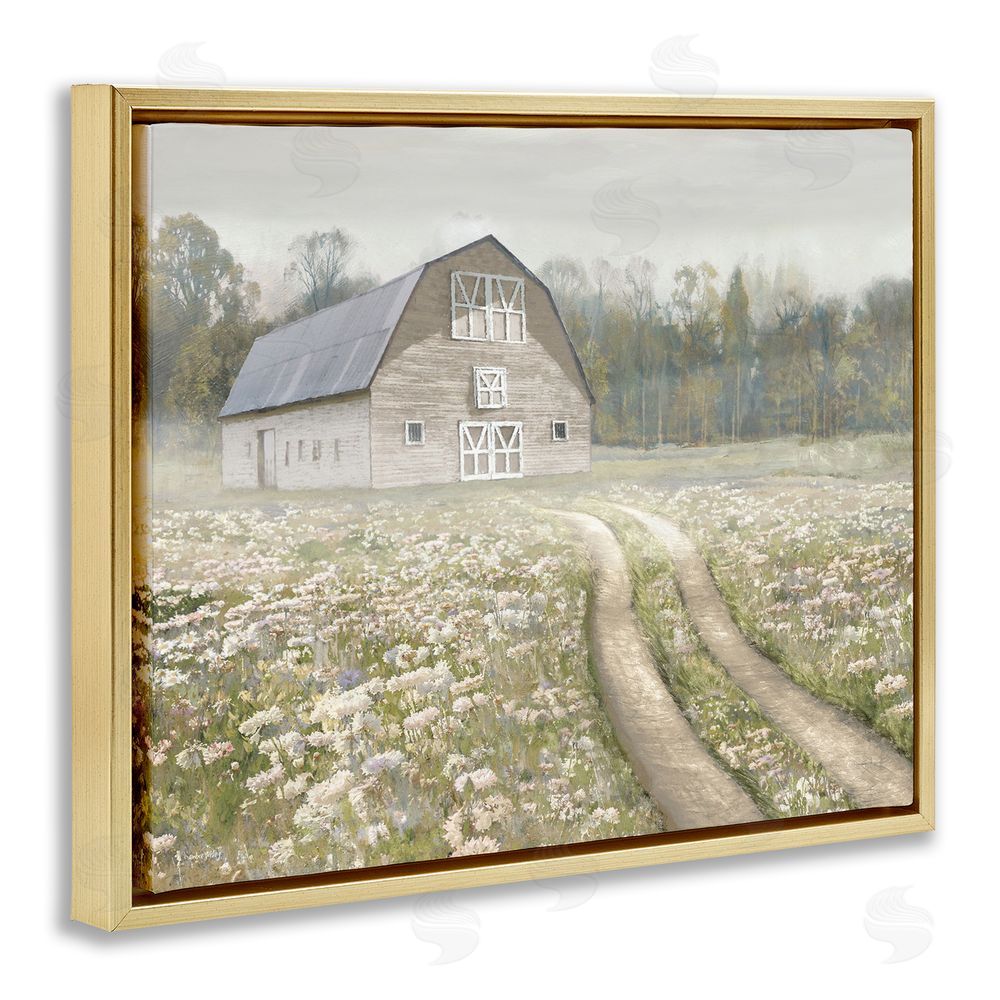 Amber Sterling Wildflower Delight Barn Gold Floating Frame Canvas Wall Art Print