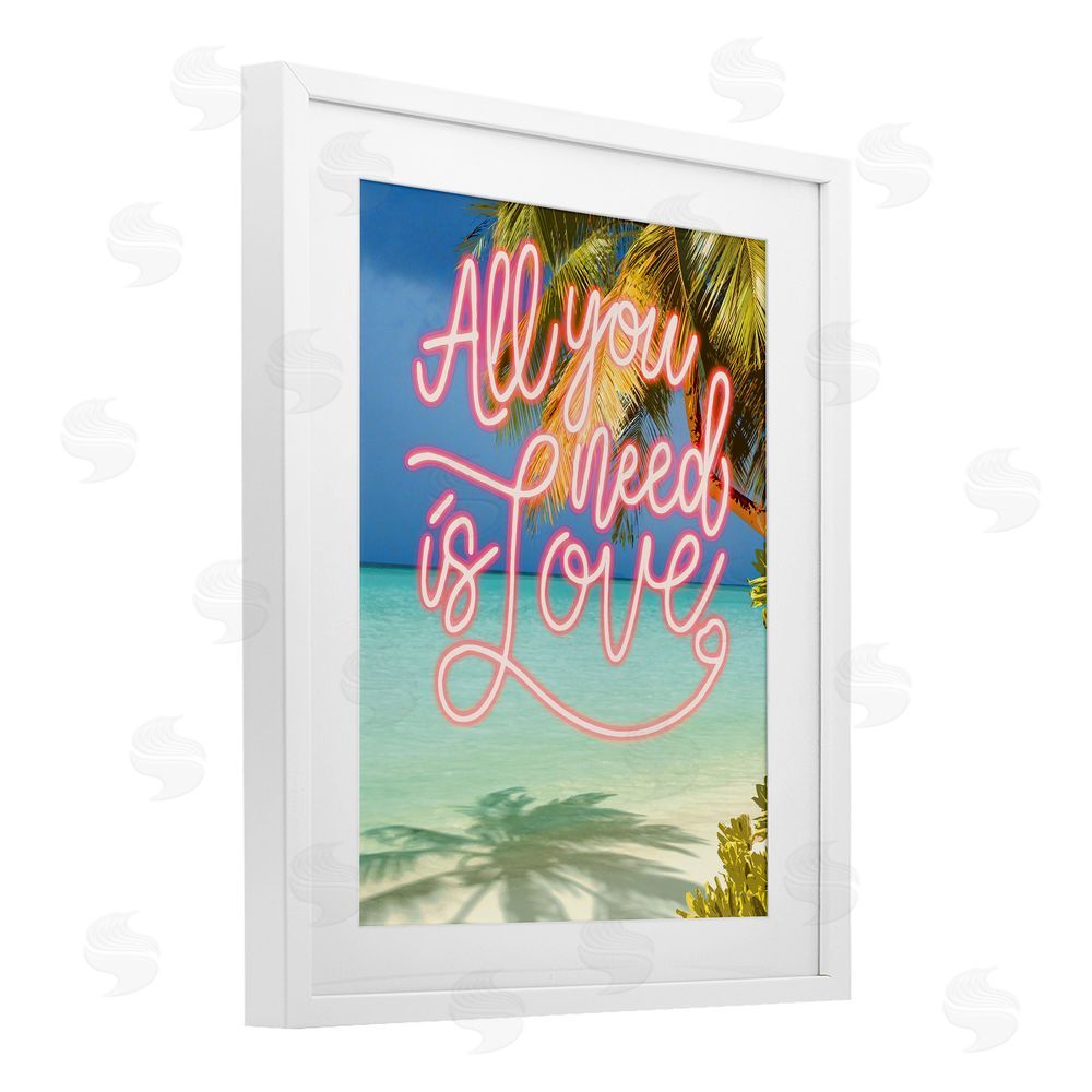 Amber Sterling Tropical All You Need Is Love White Framed Print Under Glass Wall Art