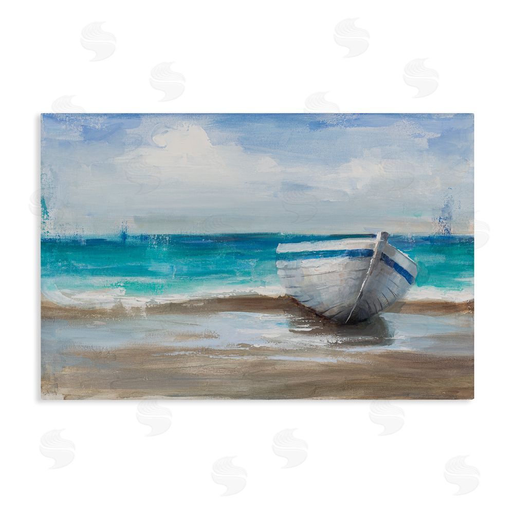 Cloverfield & Co. Painterly Boat On The Shore Stretched Canvas Wall Art Print